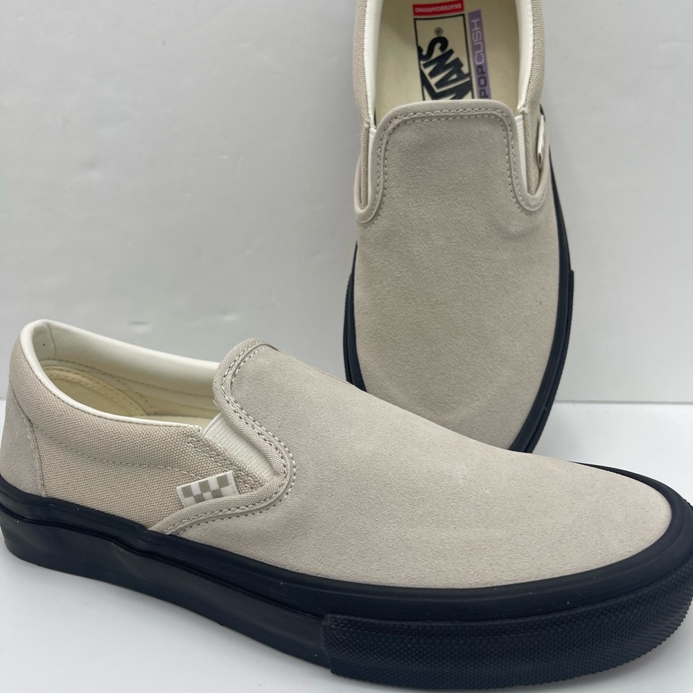 Vans Men's Skate Slip-On
Tan/Black Sneakers 
VN0A2Z31Y59
 Beige Slip-On Sneakers